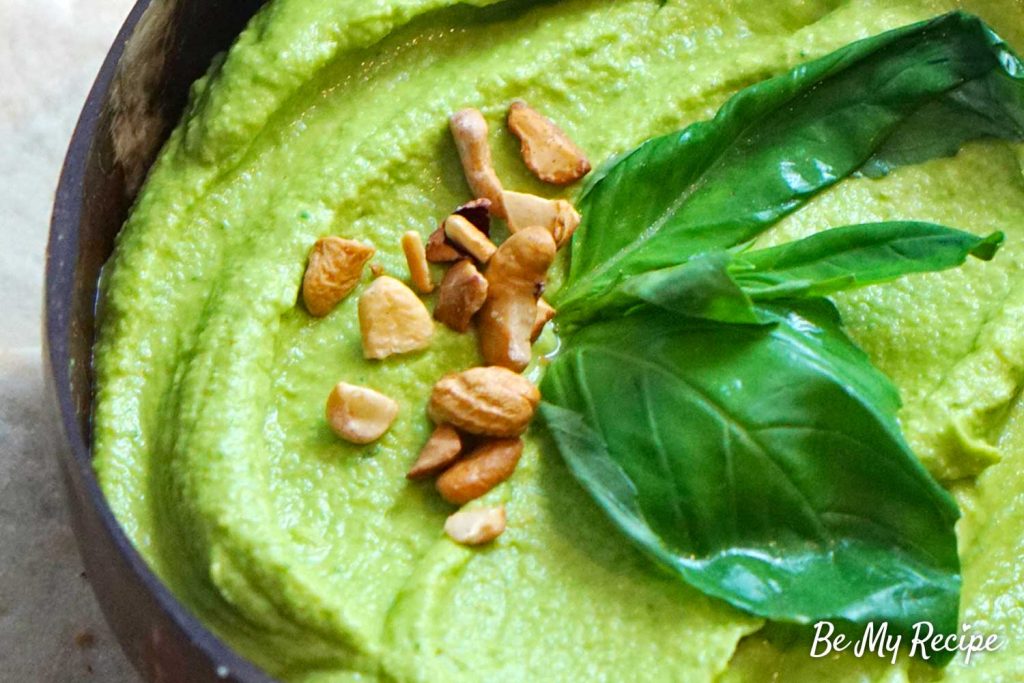 Basil Hummus Recipe - Up-close picture showing the texture