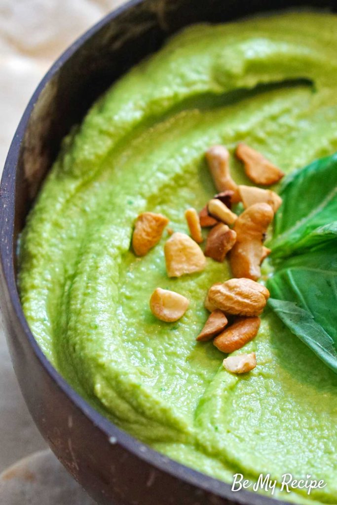 Basil Hummus Recipe showing texture up close