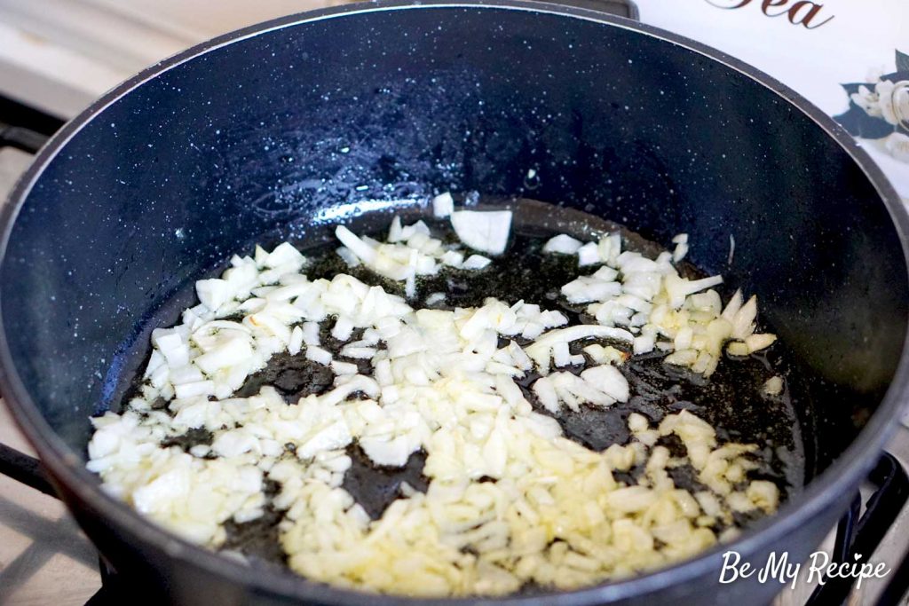 mushroom sauce - sauteing onions as the first step in the recipe