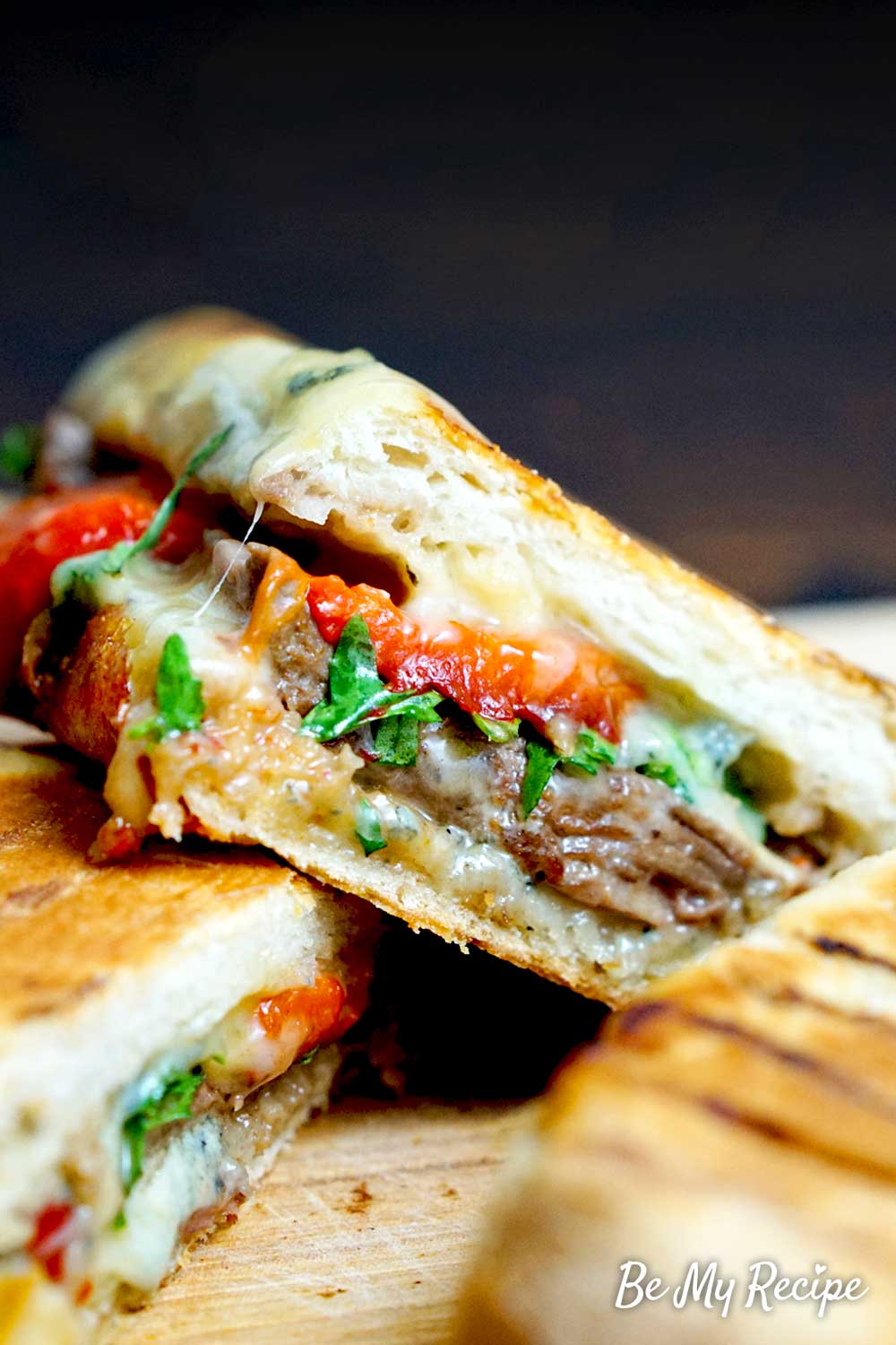 Juicy Steak Panini Recipe with Blue Cheese and Roasted Bell Pepper