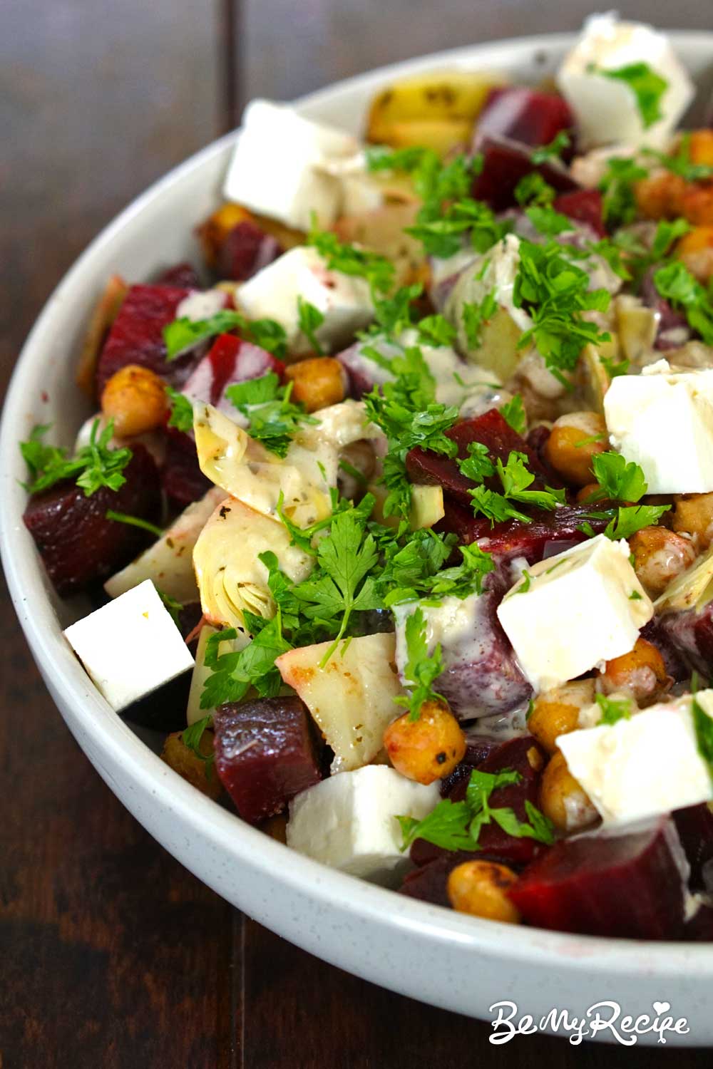 Easy Beet Salad Recipe with Chickpeas, Feta, and Artichokes