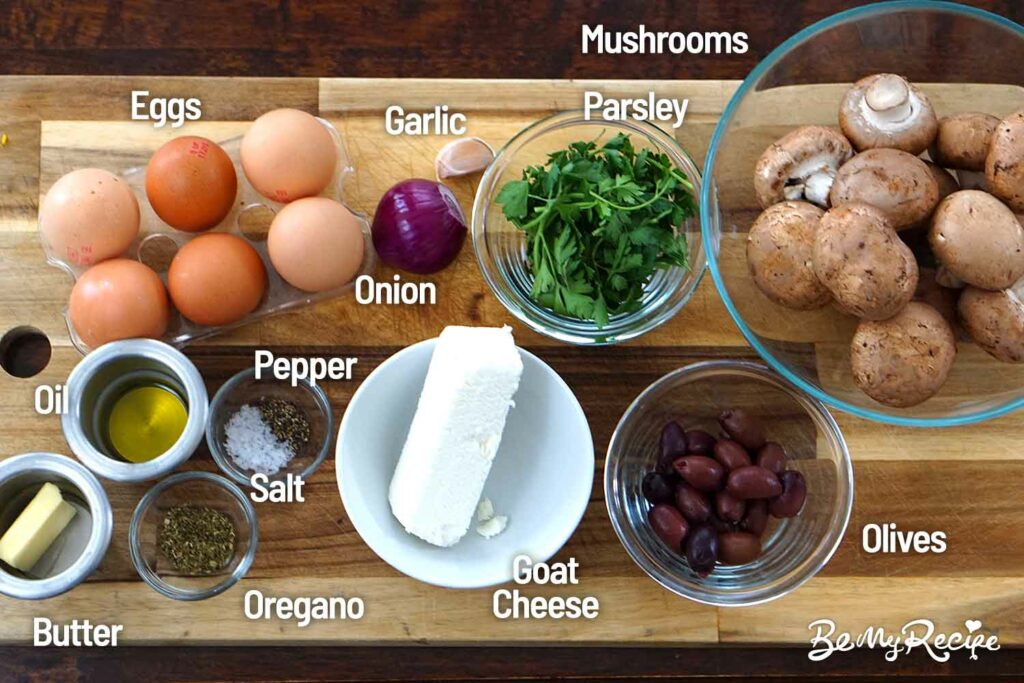 Ingredients for the mushroom goat cheese frittata