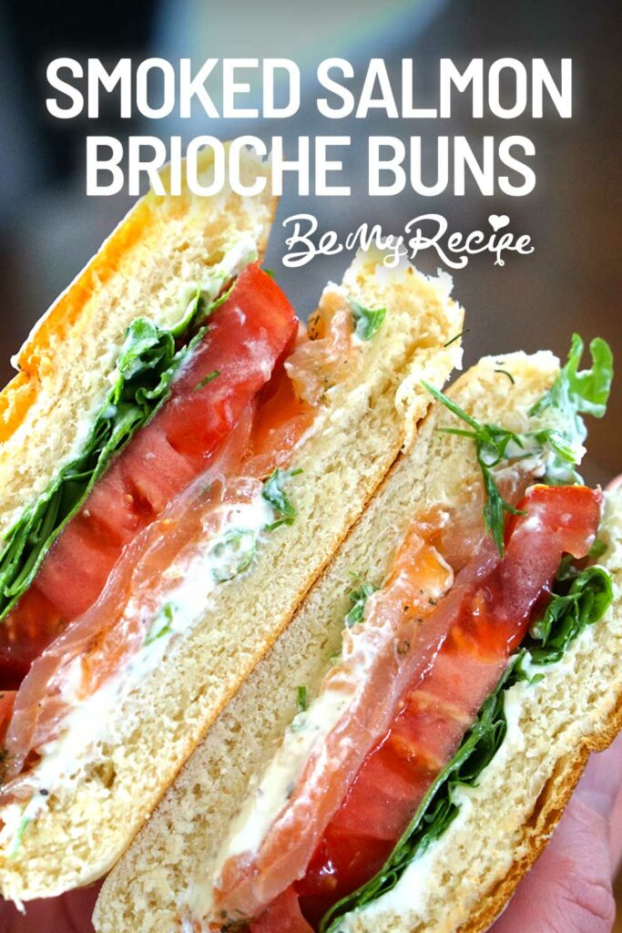 Smoked salmon and herb cream cheese in brioche buns.