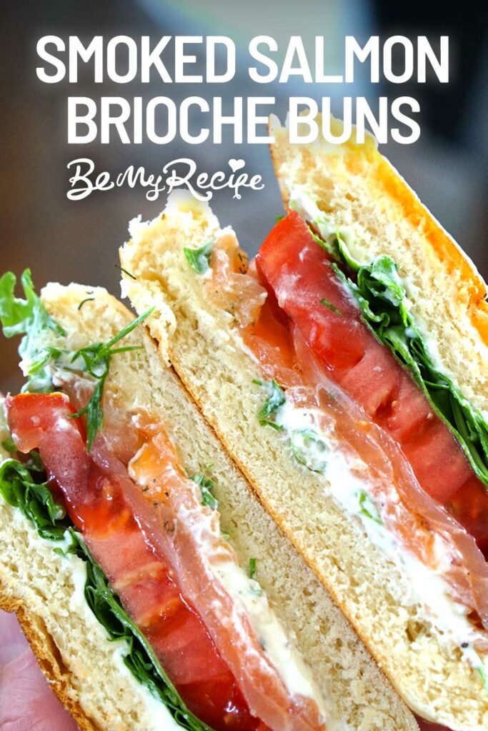 Smoked salmon and herb cream cheese in brioche buns (pin)
