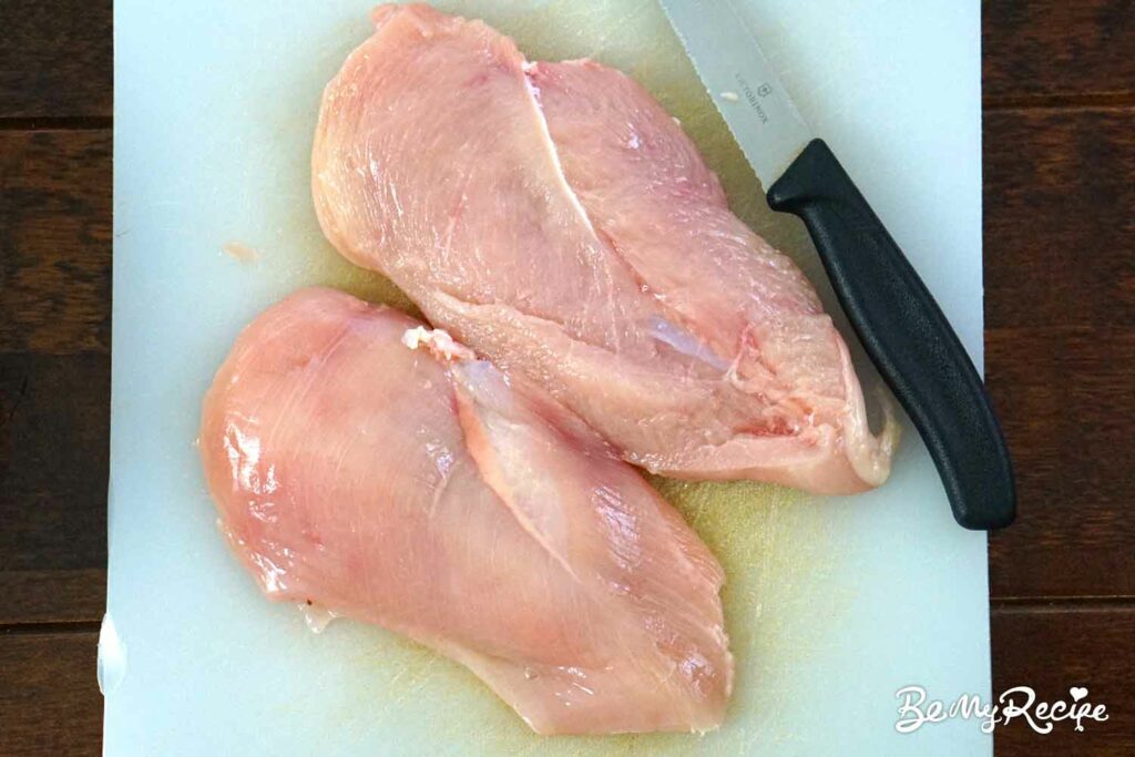 Slicing the chicken breast