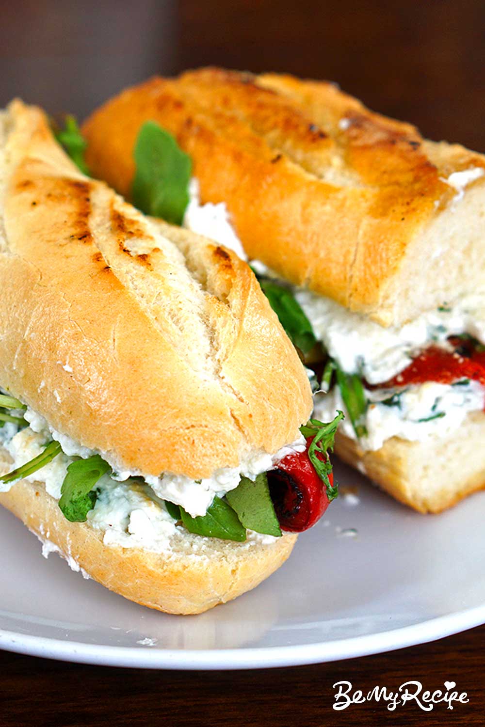 Easy and Quick Feta Sandwich with Roasted Peppers and Basil