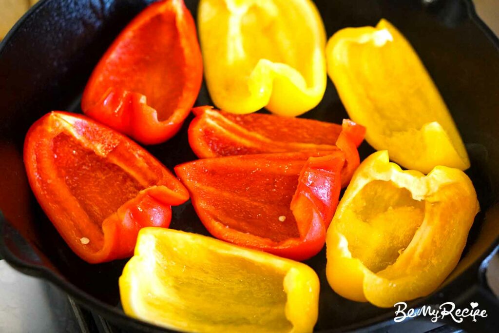 Roasting peppers in a cast-iron pan