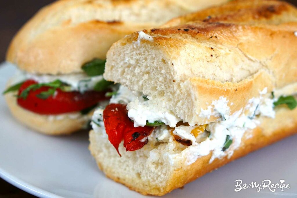 Feta Sandwich with Roasted Peppers and Basil