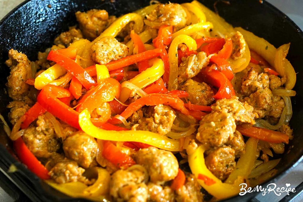 Sauteed sausage and peppers and onions