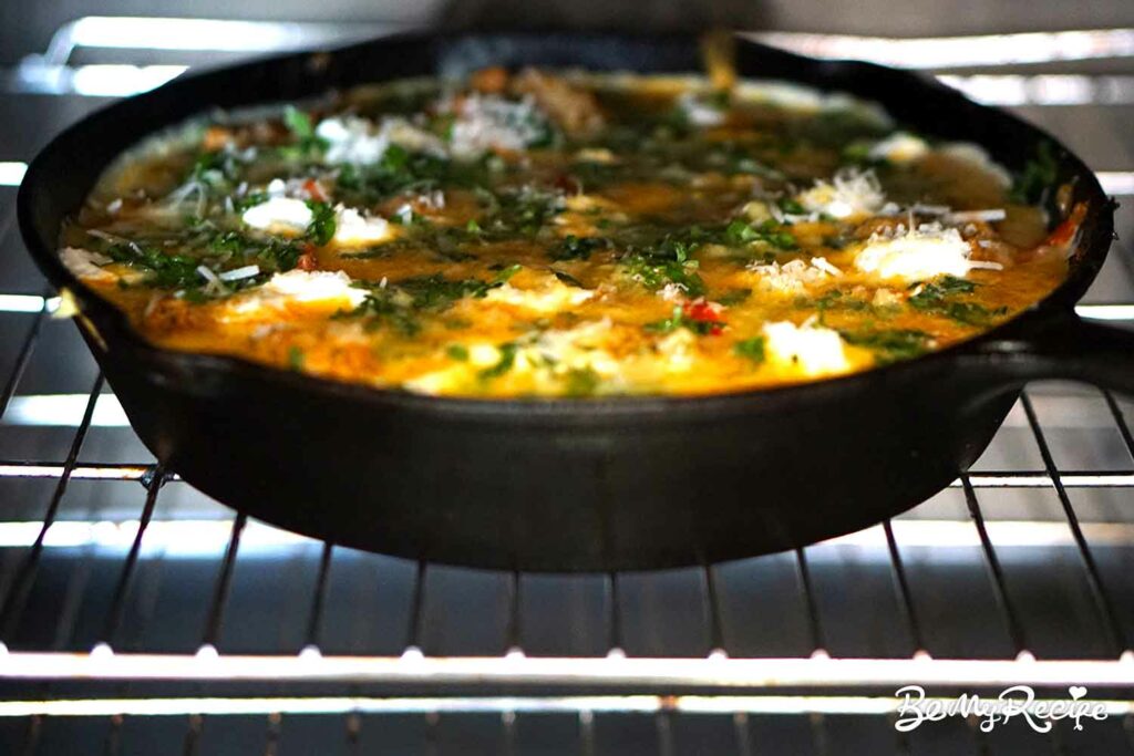 Baking the frittata in the oven
