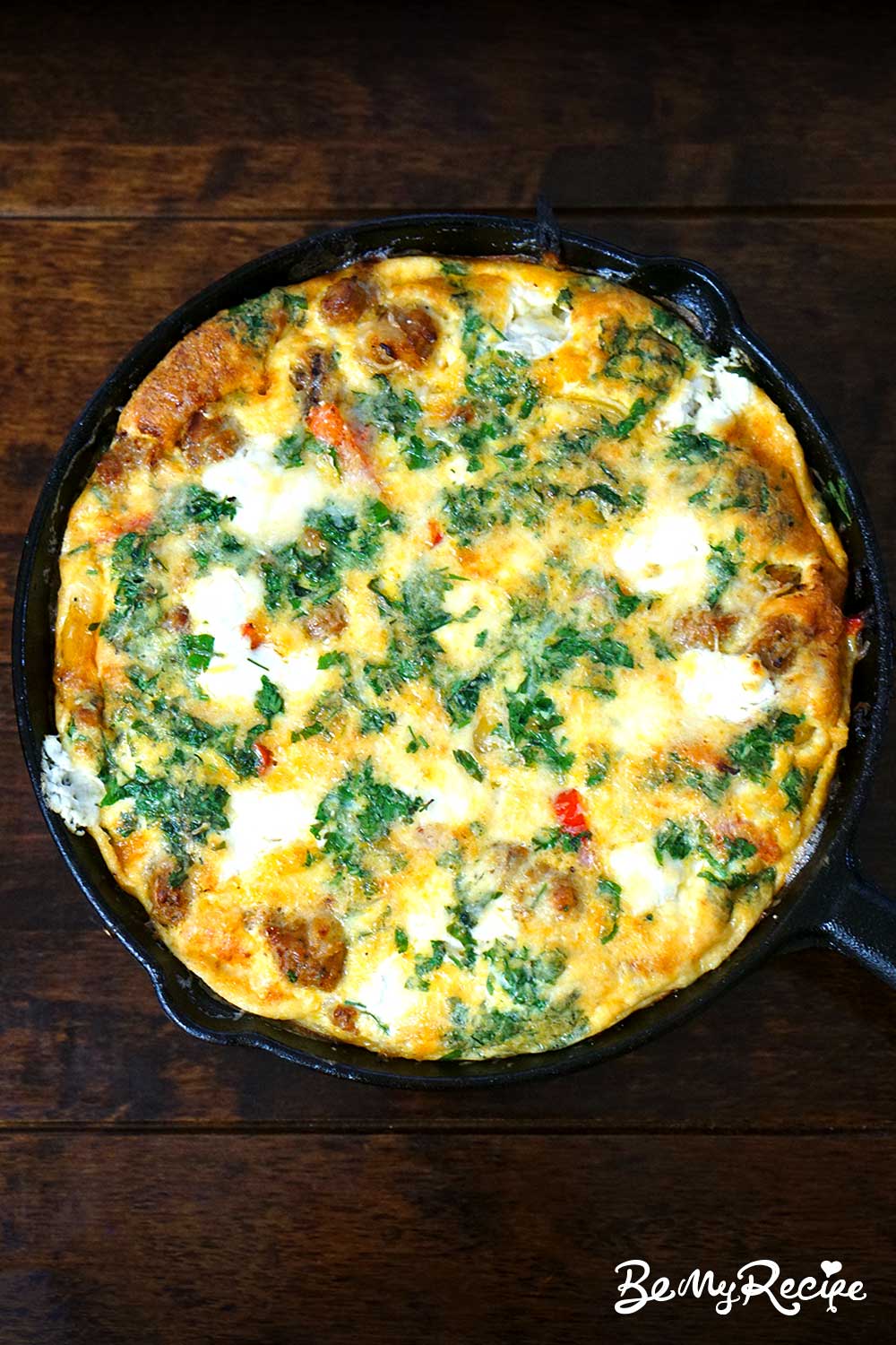 Sausage Frittata Recipe with Bell Peppers, Goat Cheese, and Parmesan