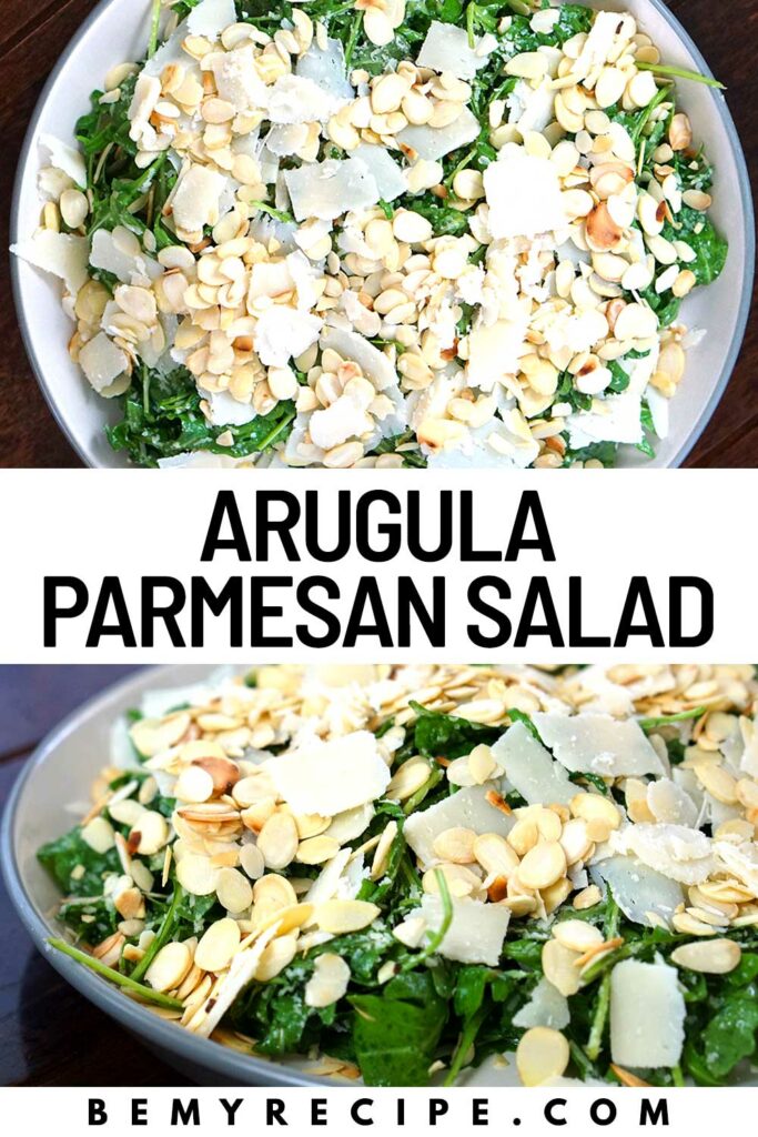 Arugula parmesan salad with toasted flaked almonds on top