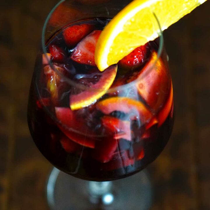 Strawberry red wine sangria in a glass