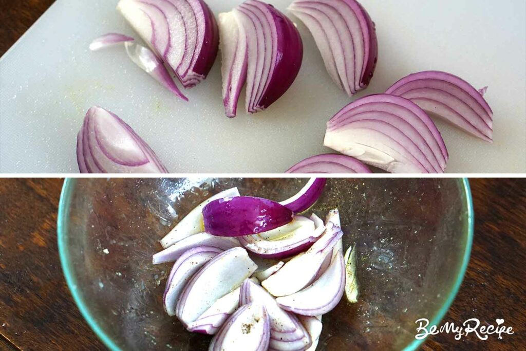 Chopping the red onion