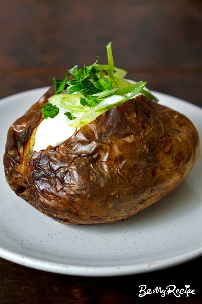 Air Fryer Baked Potato with Sour Cream and Spring Onions