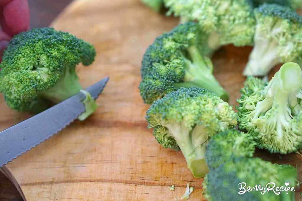 Cutting the broccoli into florets