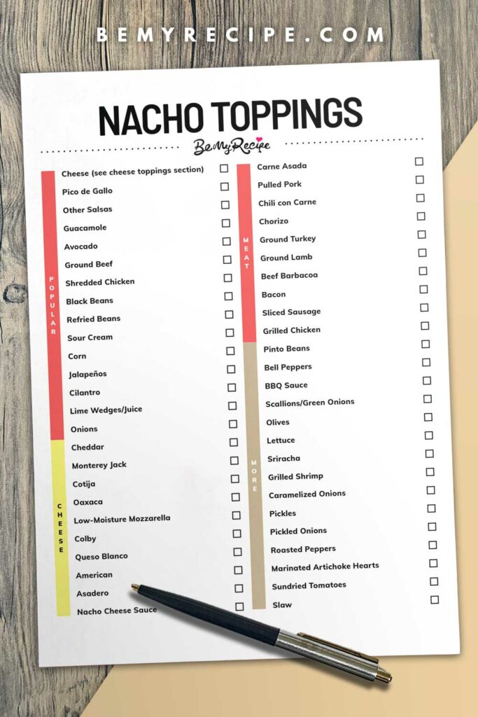 Nacho toppings list