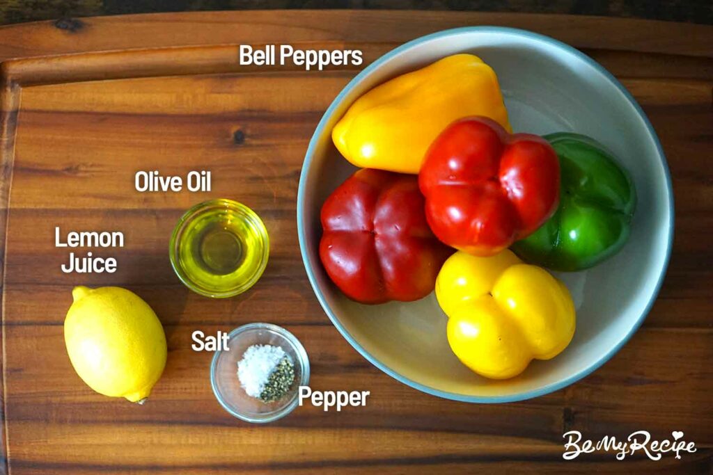 Ingredients on a board to make air fryer peppers