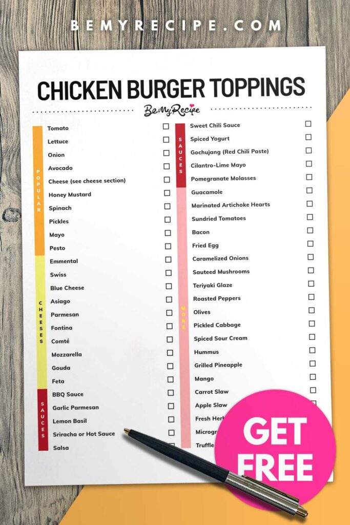 Chicken burger toppings (list)