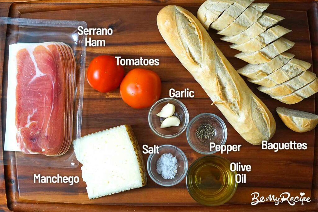 Ingredients for Tomato Toast with Manchego and Serrano Ham