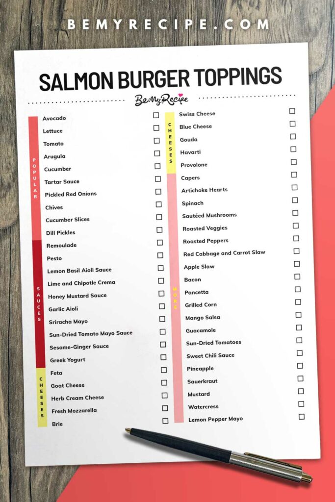 Salmon burger toppings list