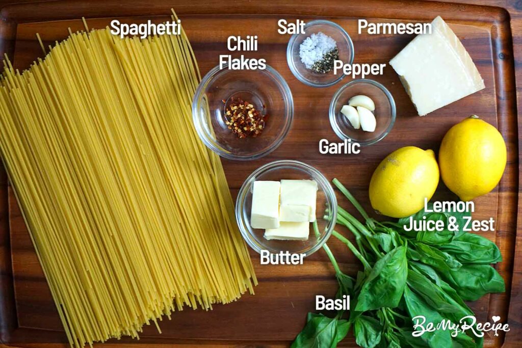 Ingredients for the lemon basil parmesan pasta