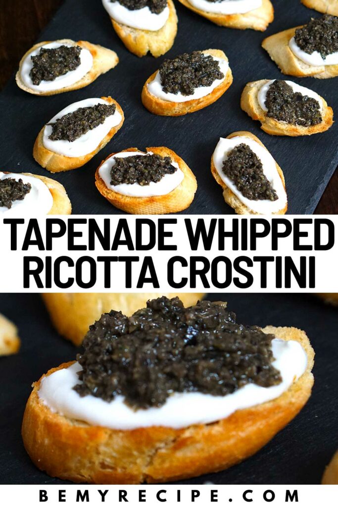 Crostini with whipped ricotta and tapenade