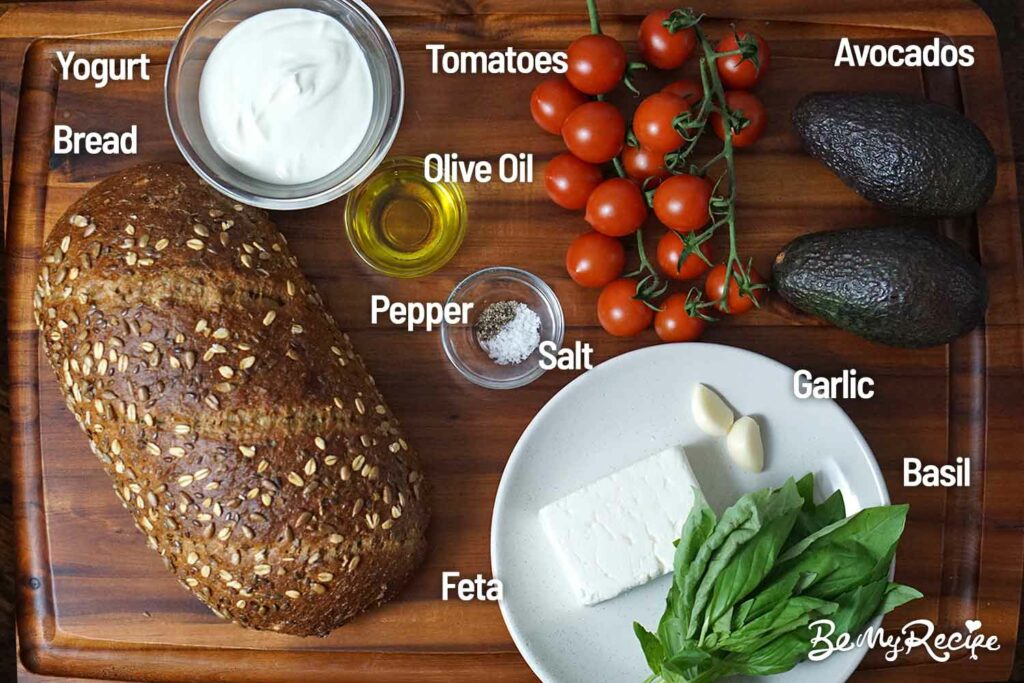 Ingredients for the Avocado Toast with Feta and Roasted Tomatoes