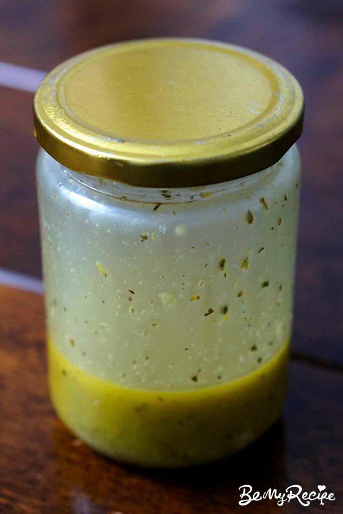 Making the salad dressing in a jar