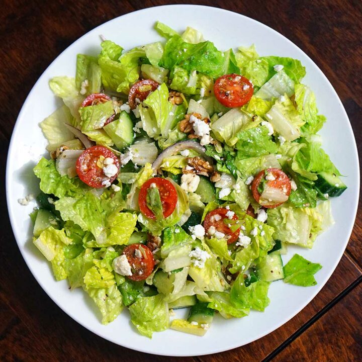 Romaine Salad with Feta, Walnuts, and Tomatoes