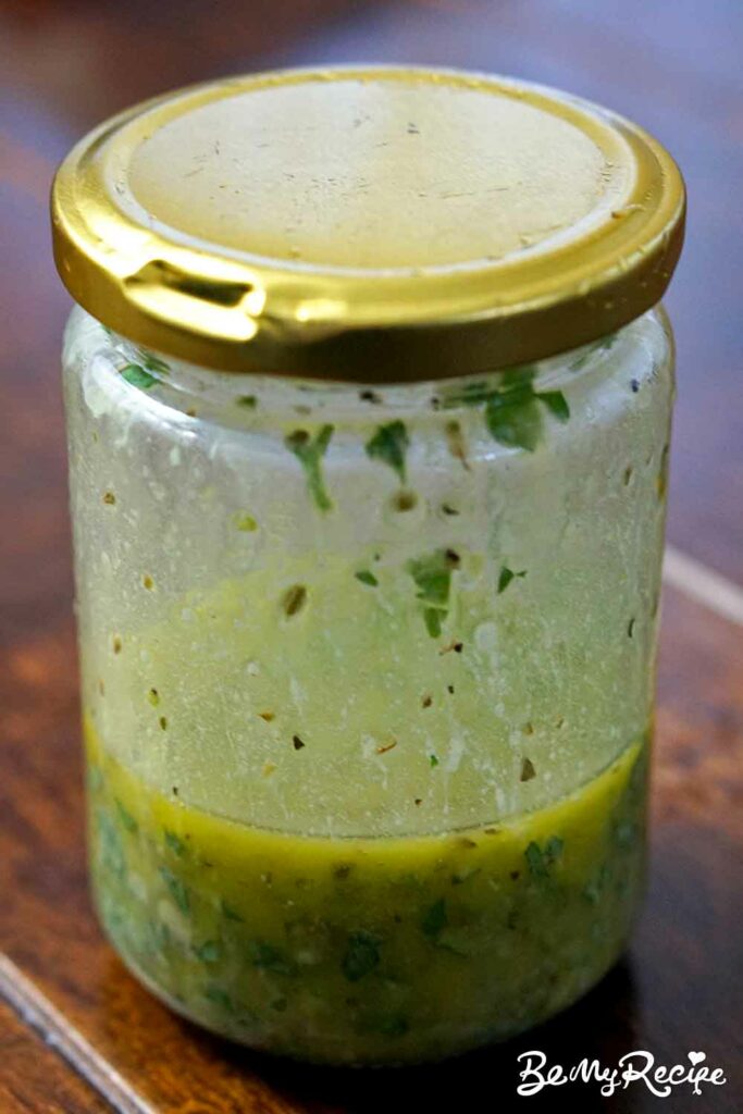Making the salad dressing in a jar