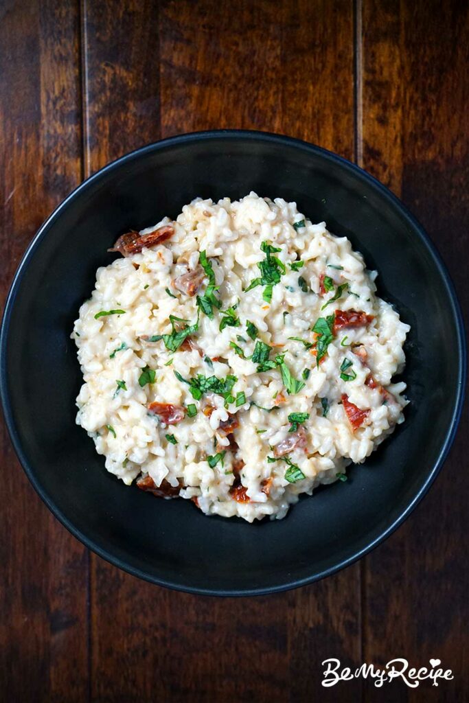 Creamy Risotto with Mascarpone and Sun-Dried Tomatoes in a bowl