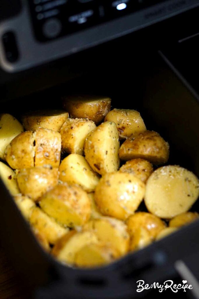 Seasoned cut baby potatoes in the air fryer