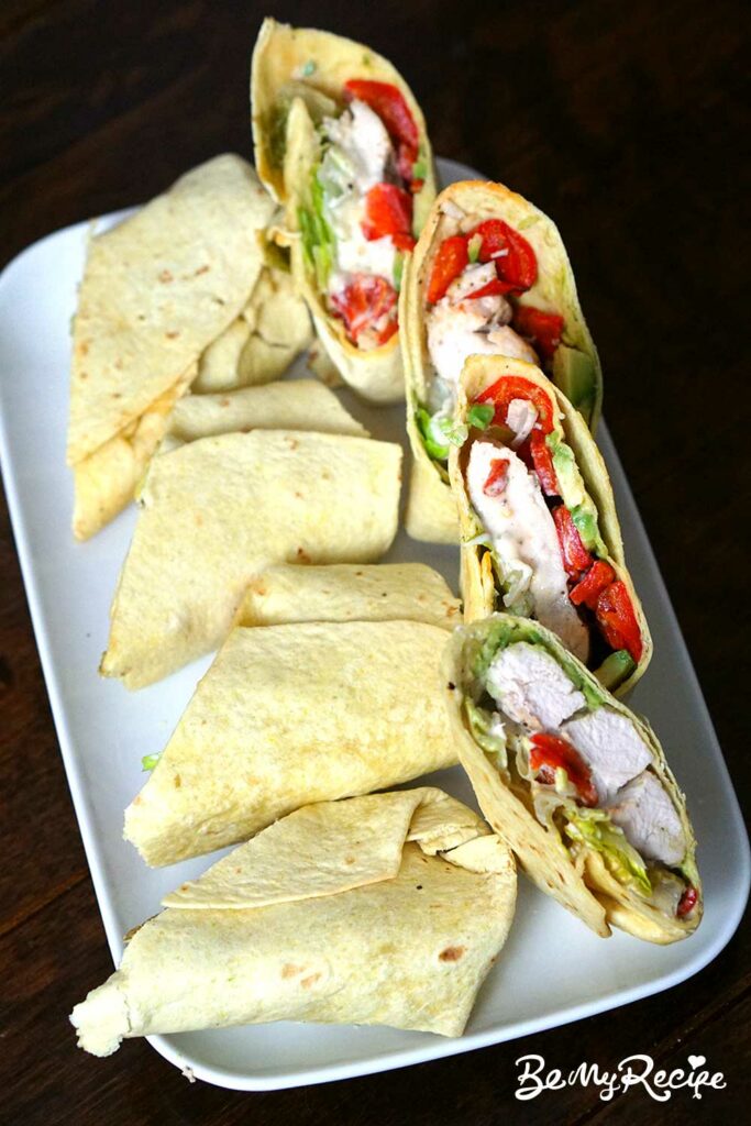 Air Fryer Chicken Wraps with Parmesan-Mayo, Roasted Pepper, and Avocado