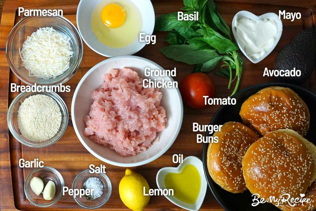 Ingredients for the chicken burger