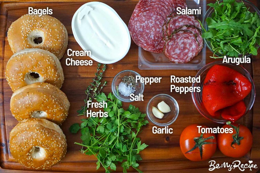 Ingredients for the salami bagel