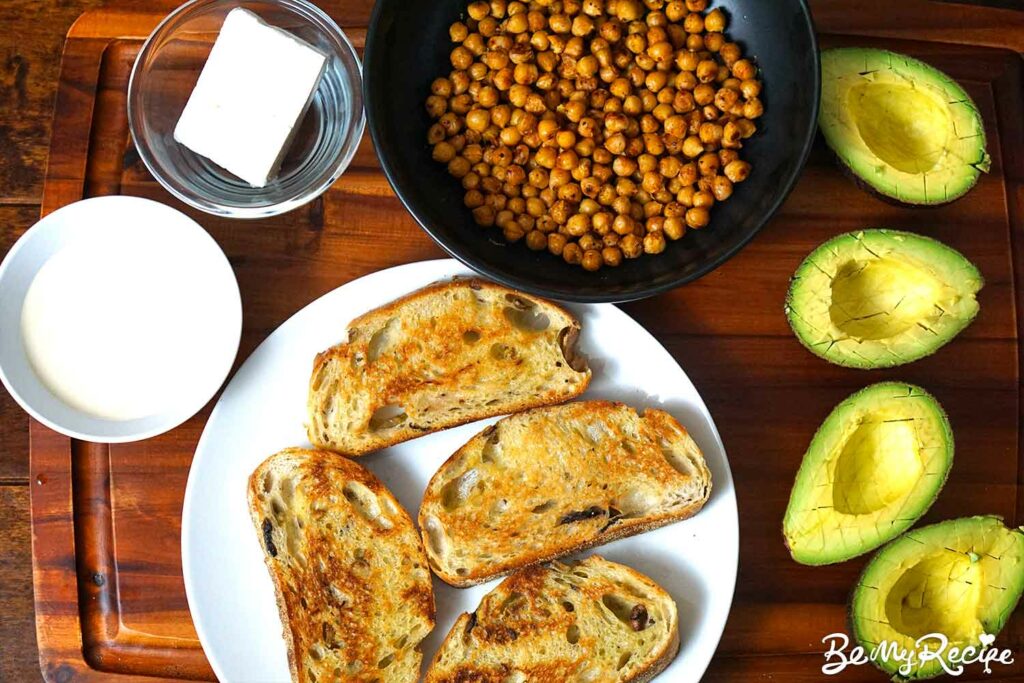 Ingredients for the Avocado Toast with Chickpeas, Feta, and Tahini Sauce