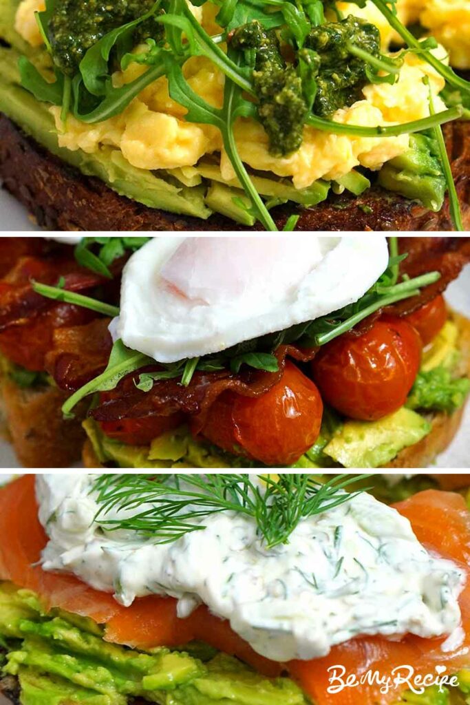 Avocado Toast Recipes (3 pictures in a panel)