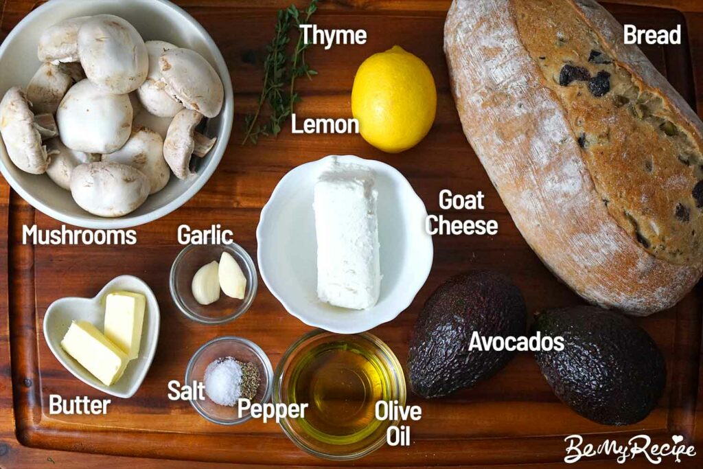 Ingredients for the mushroom avocado toast