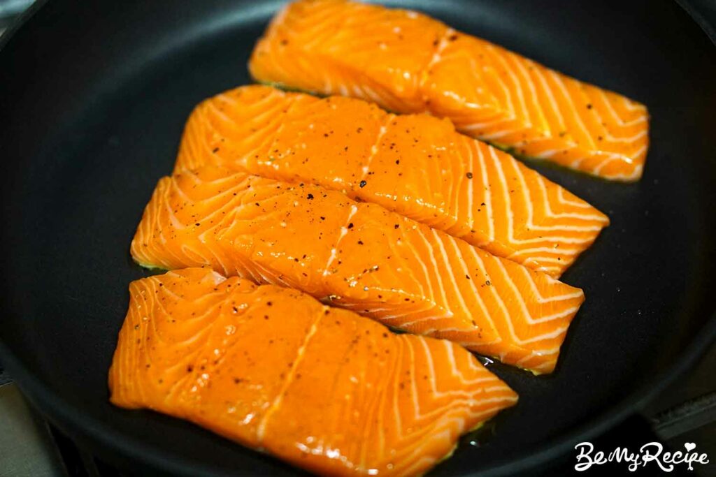 pan-frying the salmon