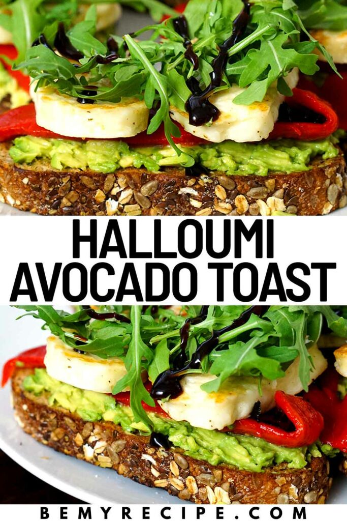Avocado Toast with Halloumi, Roasted Peppers, and Arugula (By Doina at Be My Recipe)