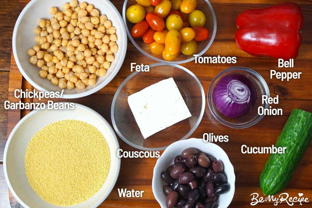 Ingredients board for the couscous salad