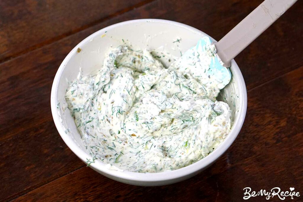 Herb cream cheese with chopped capers and lemon