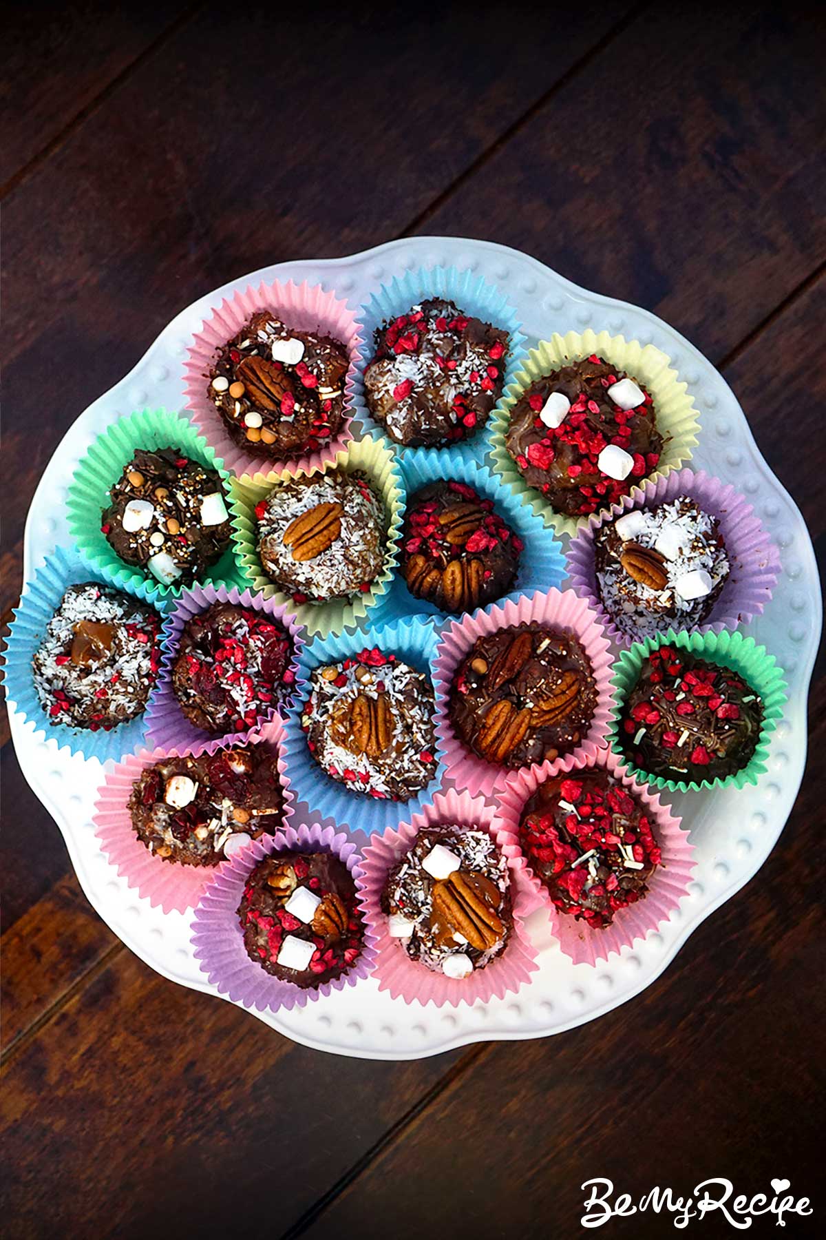 chocolate clusters in pastel cupcake liners